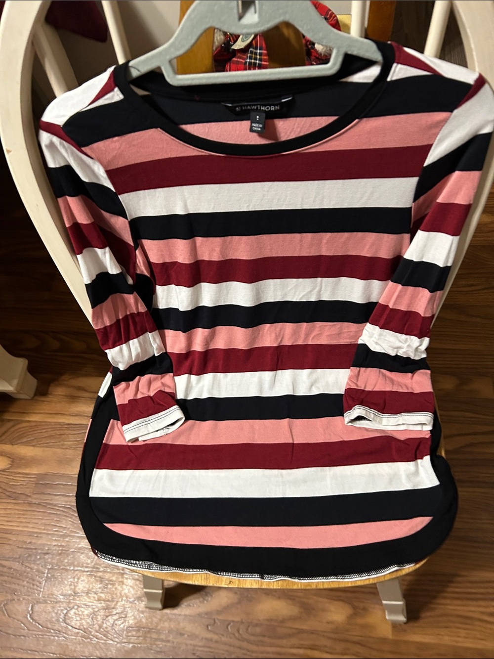 41 Hawthorn Striped Long Sleeve Tee in Pink, Burgundy, Black & White
